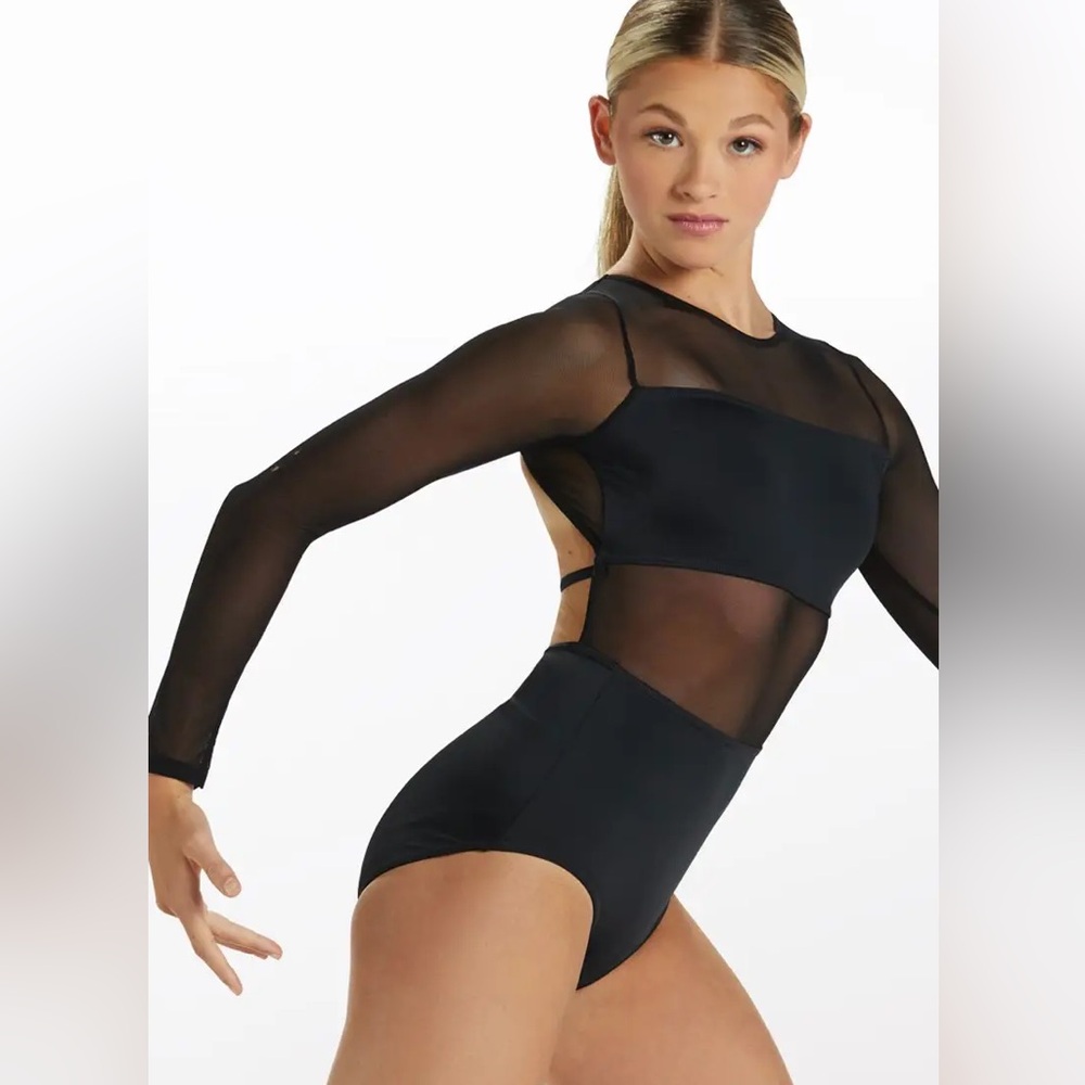 balera Black Mesh Long Sleeve Dance Leotard